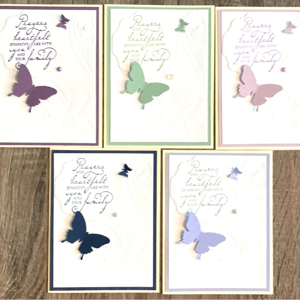 5 pk Hand Crafted Assorted Color Sympathy Cards Blank Inside CoordinatiEnvelopes
